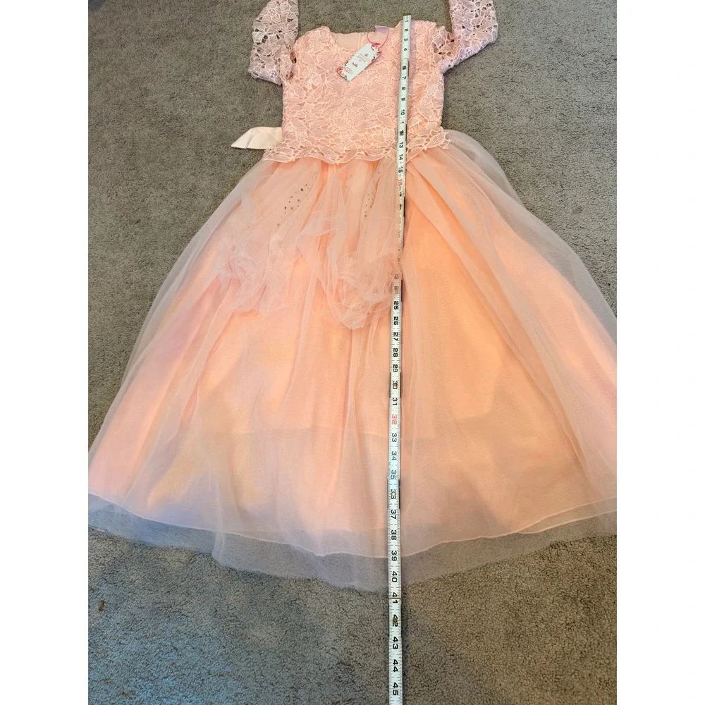 Ibtom Castle Girls Peach Pink Lace Tulle Sequin Flower‎ Girl Pageant Dress 130